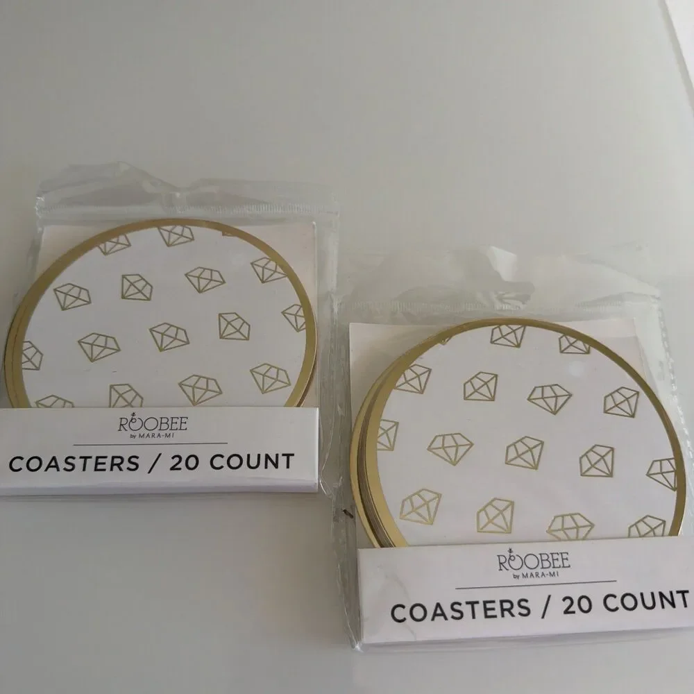 Roobee By Mara Mi Diamond White And Gold Coasters 2 Packs Of 20 New